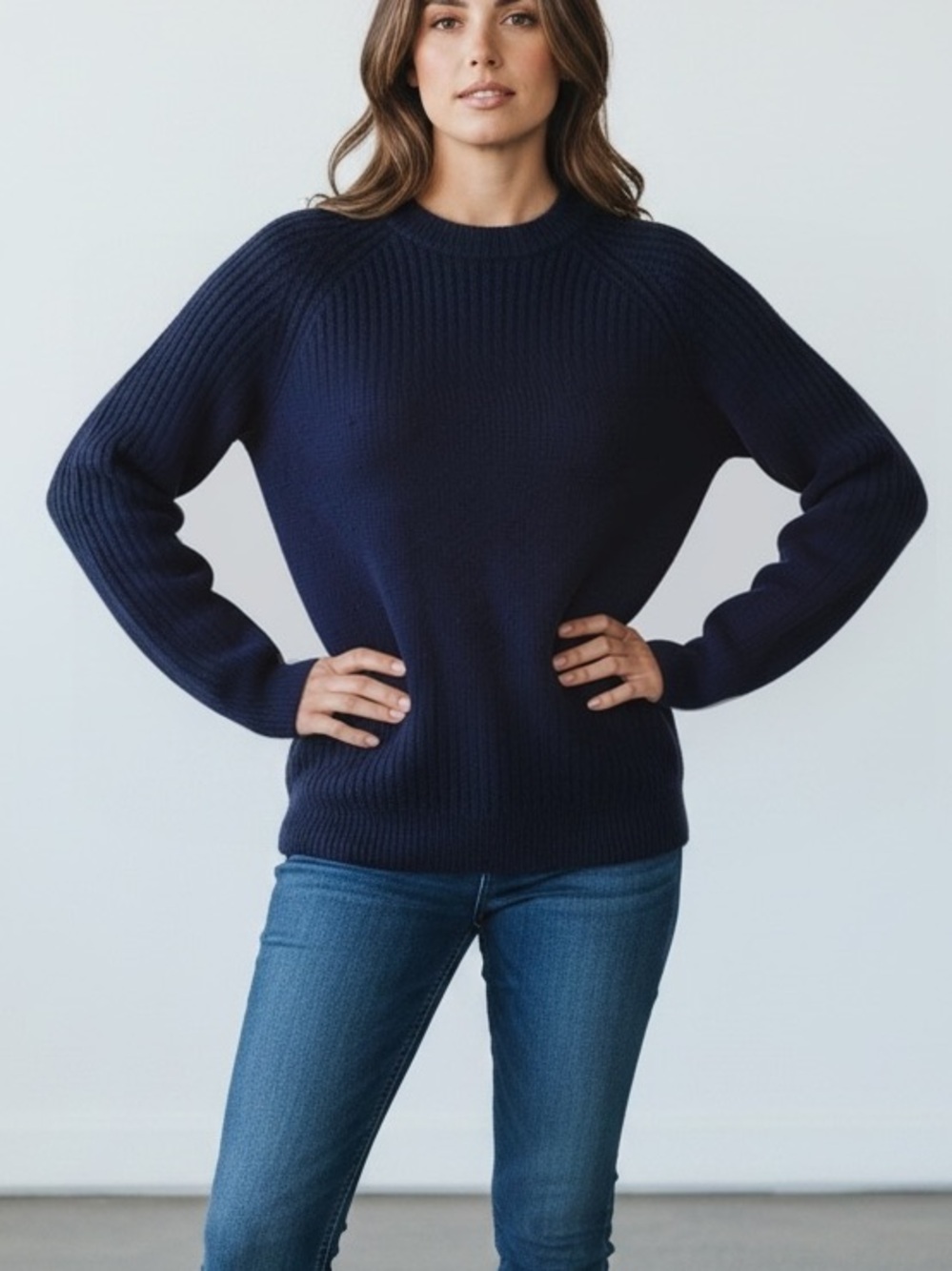 NAADAM Navy Blue Cashmere Knit Crewneck Sweater